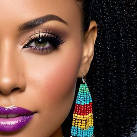 Multicolored Beaded Dangle Earrings, Long Colorful Earrings, Long Bead Earrings - Picture 3 of 3